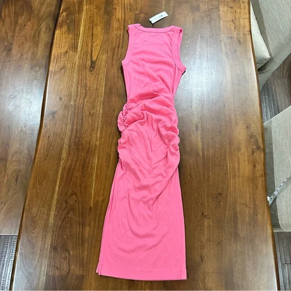 New! Michael Stars Wren Ruched Midi Dress Ribbed Knit Bodycon Womens Size Small - Picture 3 of 7